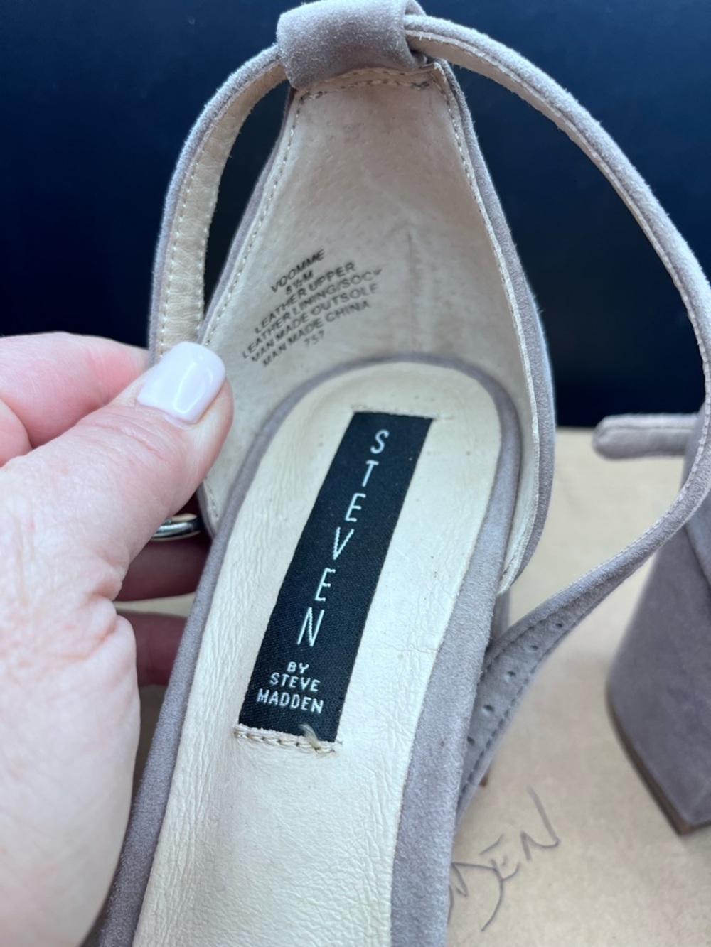 Steve Madden Taupe Suede Block Heel Sandals with Ankle Strap - Picture 3 of 6